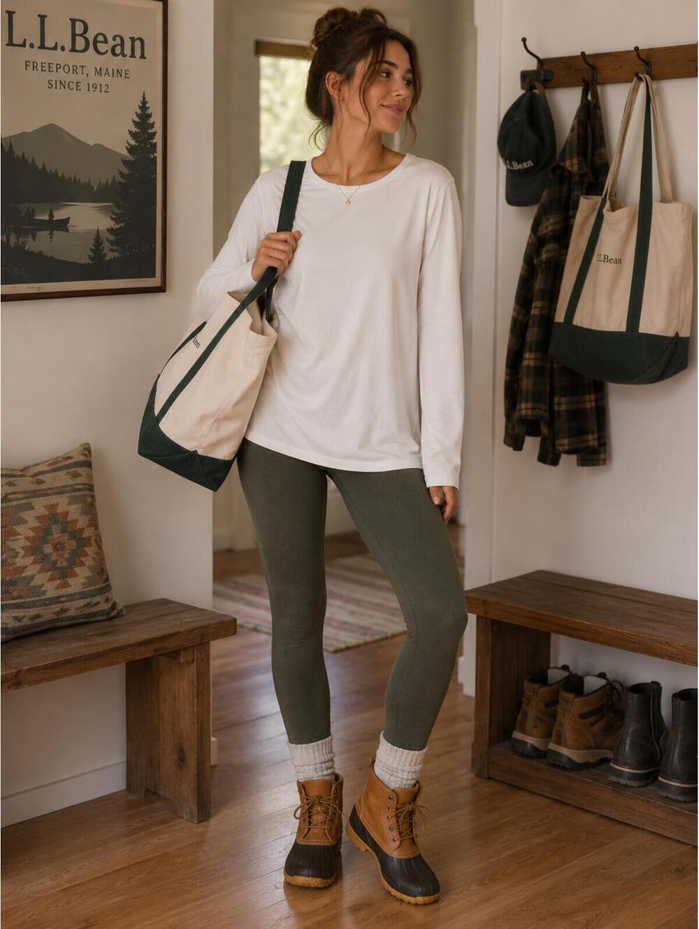 L.L.Bean White‎ Pima Cotton Long Sleeve Tee Shirt Petite Large